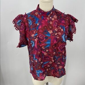Farm Rio cotton short  Floral  flutter Sleeve Blouse XS